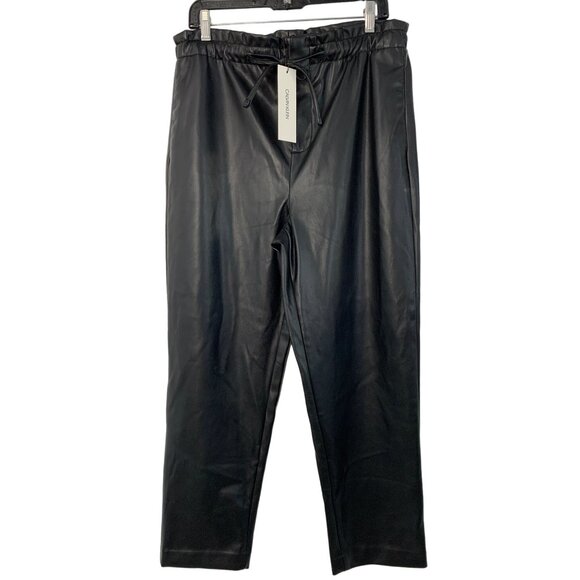 Calvin Klein Faux Leather Jogger Pants Black Size M Elastic Waist Relax Fit 8019 - Picture 5 of 9